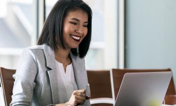 Woman on virtual call with client