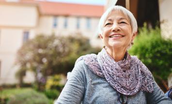 woman white hair smiling