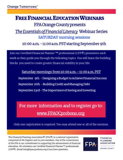 Webinars begin Saturday, September 9th