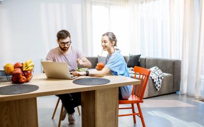 two people at kitchen table